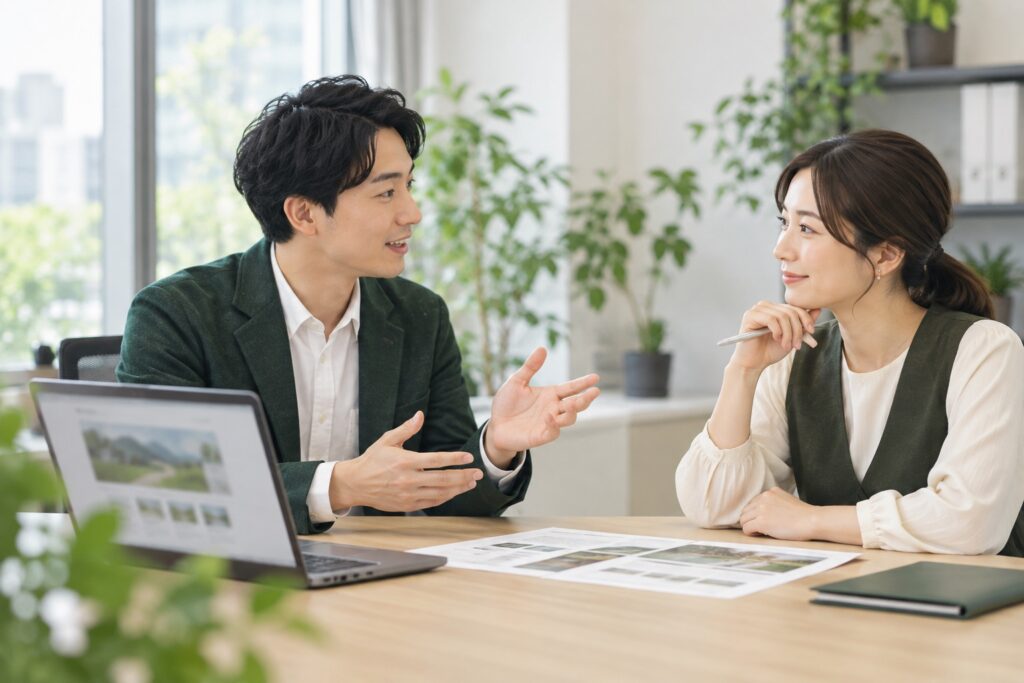 WEBからの問い合わせをもとに相談する事業者のAI生成イメージ